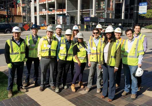 In May 2016, members of the Construction Leadership Council toured Chicago’s McCormick Place campus, where a joint venture team led by Clark Construction Group was working to add a headquarters hotel and event center.